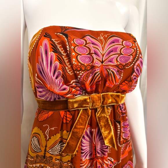 Anthropologie Anna Sui Sz 8 Orange Butterfly Dress Boho Flowy Fairycore Y2K - Picture 2 of 8